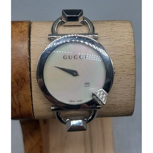 Gucci Ladies Chiodo Watch 122.5 Stainless Steel 6" 35mm Mother of Pearl Date